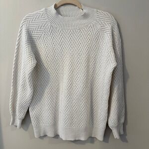 Pink Clover Womens Cream Chevron Textured Mock Neck Sweater 54359ST Small